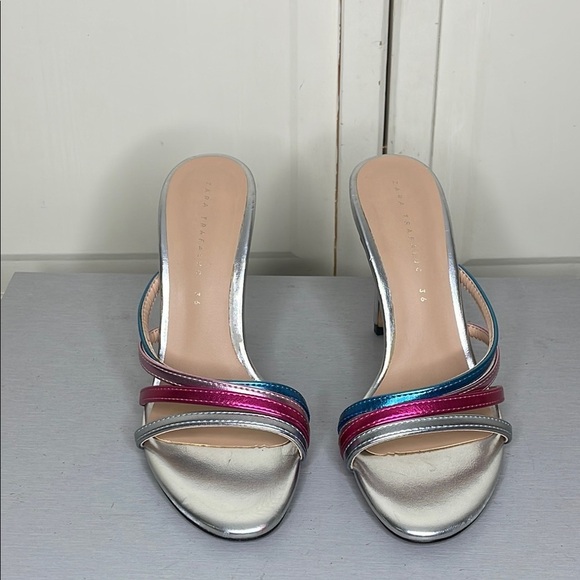 Zara Womens Silver Strapy Heels Size 36EU/5.5 Sadals Shoes Mule Multicolor - Picture 1 of 10